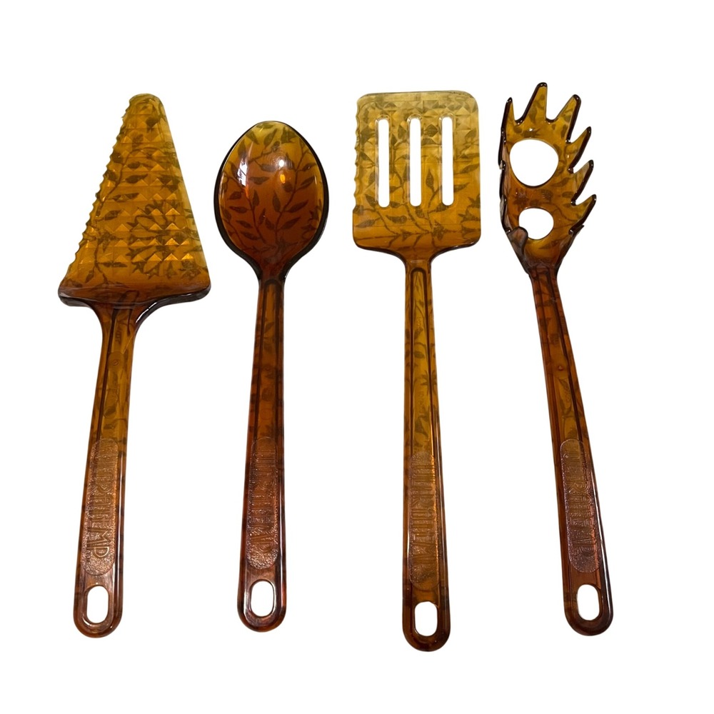 VTG‎ Lot 4 Ultra Temp Amber Utensils Spatula Pie Spoon Spaghetti Serrated  USA